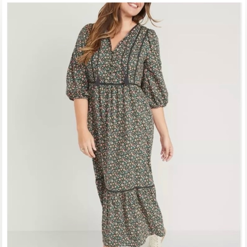 Old Navy peasant boho floral maxi dress cottagecore prairie